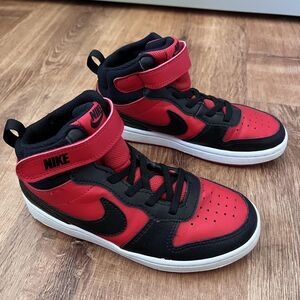 Nike Court Borough Mid Shoes Youth Size 1Y Black Red White High Top CD7783-602